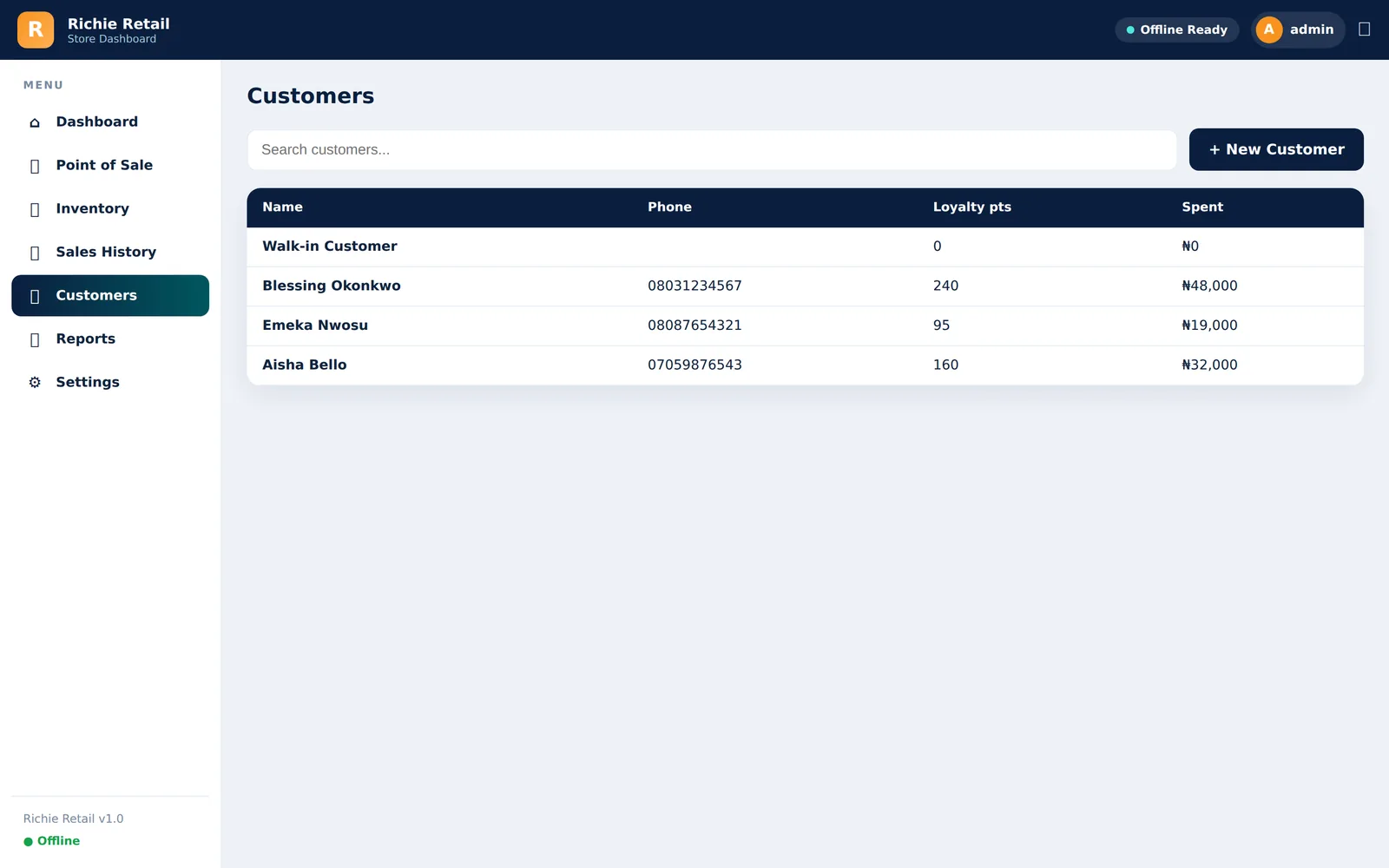 Customer records screen feeding a client portal